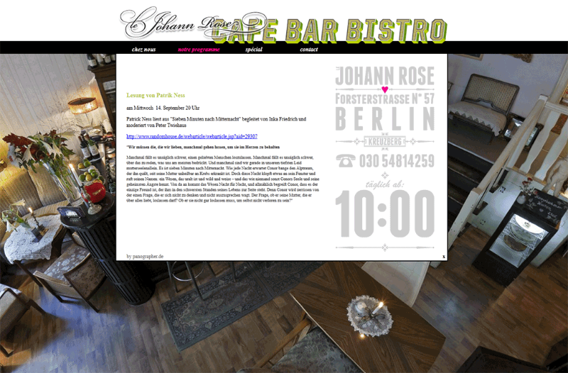 Webseite des Berliner Restaurants Johann Rose