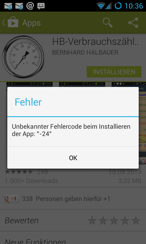 Fehler -24 Android